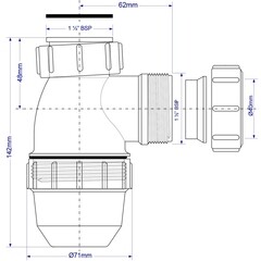 Сифон для мойки McAlpine 1 1/2х40 мм без выпуска с соединением 40 мм (MRSK2-NW-MINI) - фото 2