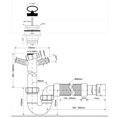 Сифон для мойки McAlpine 1 1/2х50 мм с выпуском d70 мм с двойным отводом с соединением 40 мм с пробкой (MRSK10) - фото 2