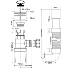 Сифон для мойки McAlpine 1 1/2х40/50 мм с выпуском d70 мм с соединением 40/50 мм с пробкой (MRSK9) - фото 2