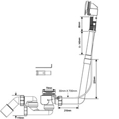 Сифон для ванны McAlpine 1 1/2х50 мм полуавтомат с выпуском d70 мм с переливом с соединением 40/50 мм (MRB13CB1SR) - фото 2