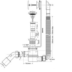 Сифон для ванны McAlpine 1 1/2х50 мм регулируемый полуавтомат с выпуском d70 мм клик-клак с переливом с соединением 40/50 мм (MRB11-AB) - фото 2