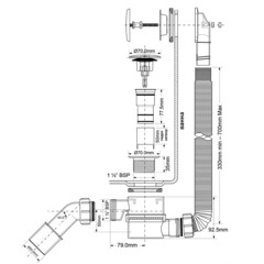 Сифон для ванны McAlpine 1 1/2х50 мм регулируемый полуавтомат с выпуском d70 мм клик-клак с переливом с соединением 40/50 мм (MRB11-WH) - фото 3