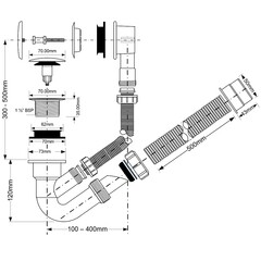 Сифон для ванны McAlpine 1 1/2х50 мм регулируемый полуавтомат с выпуском d70 мм клик-клак с переливом с соединением 50 мм (MRB4CB) - фото 2