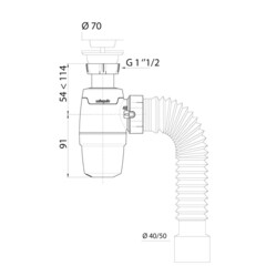 Сифон для мойки Wirquin Neo 1 1/2х40/50 мм с выпуском d70 мм с соединением 40/50 мм (30987067) - фото 2