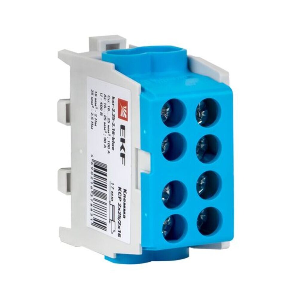 Изображение товара Клемма на 4 провода EKF PROxima 2,5-25 кв.мм с двойным винтом синяя (ksr-2.25-2.16-blue)