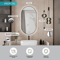 Зеркало с подсветкой овальное 70х120 см бесконтактный сенсор Continent Profeta Led (ЗЛП5045) - фото 5