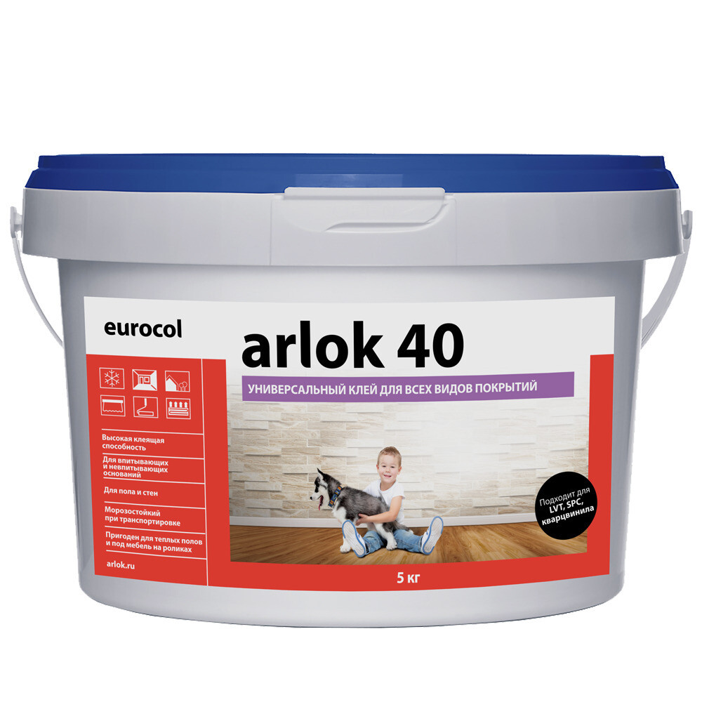 

Клей водно-дисперсионный для гибких напольных покрытий Arlok 40 5 кг, Бежевый
