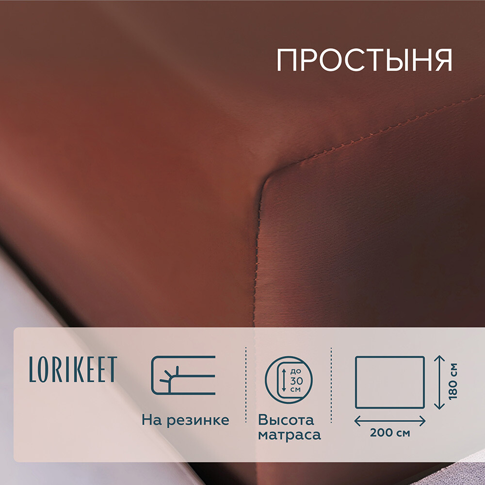 Изображение товара Простыня на резинке 180x200 см из хлопкового сатина Lorikeet Solo Шоколад