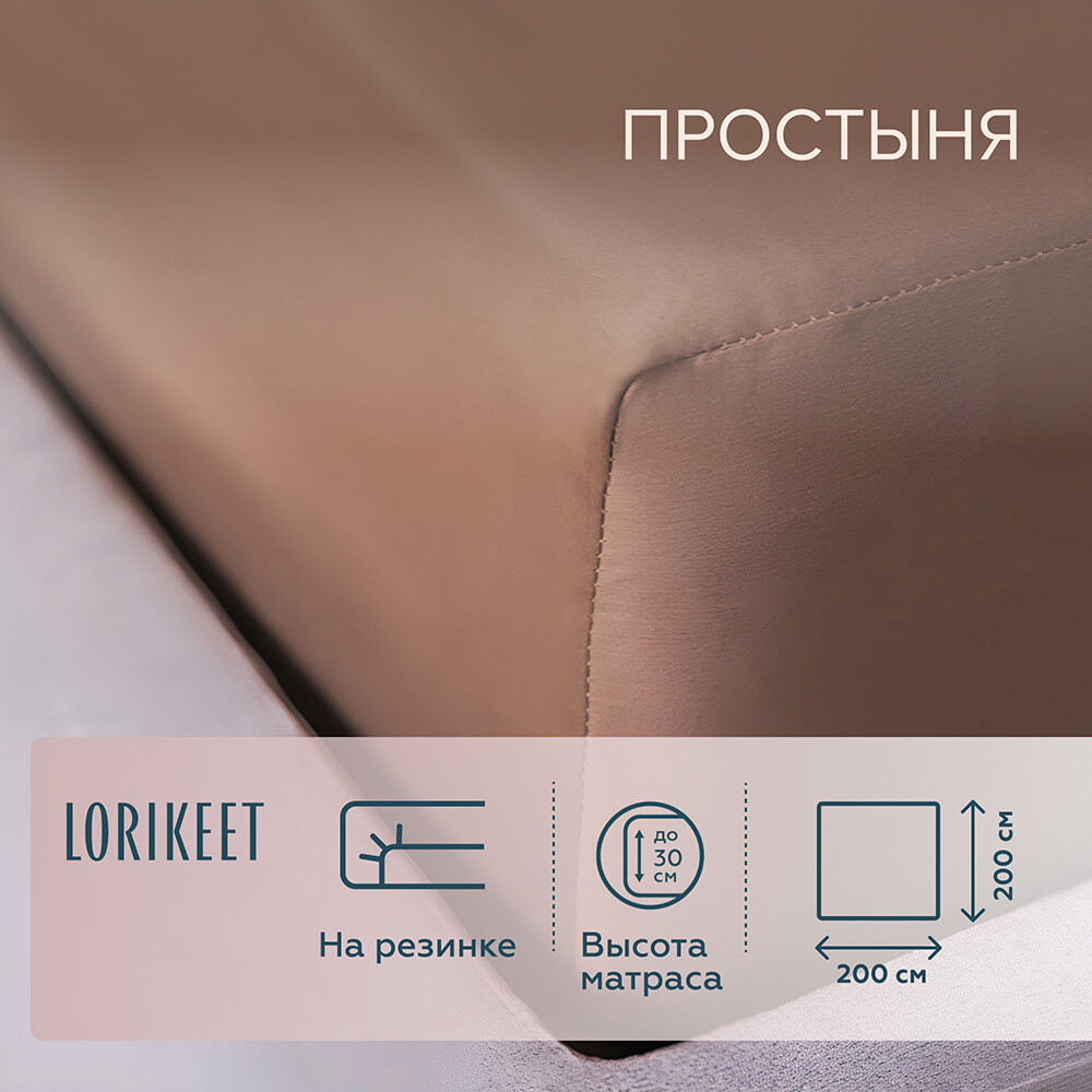 Изображение товара Простыня на резинке из хлопкового сатина Lorikeet Solo 200х200 см бежевый Латте