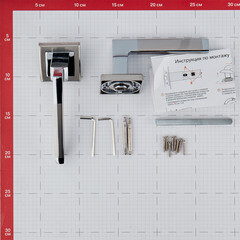 Ручка дверная квадратная розетка белый никель/хром - фото 3