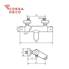 Смеситель для ванны Corsa Deco Thermo черный термостатический с коротким изливом с лейкой (FTBR01SB) - фото 3