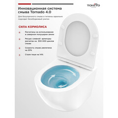 Унитаз подвесной Tokito Tatsumaki Mommo 4.0 безободковый белый с сиденьем дюропласт микролифт смыв торнадо (TOK-TATSUMAKI-4-0TM) - фото 15