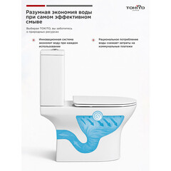 Унитаз-компакт Tokito Tatsumaki Aiko безободковый с горизонтальным выпуском с сиденьем дюропласт микролифт белый (TOK-TATSUMAKI-AISQ) - фото 9