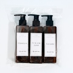 Набор дозаторов для шампуня/геля/бальзама See You Home пластик белый/коричневый (3 шт.) - фото 4