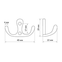 Крючок для ванной Тундра TKD005 двойной на шуруп металл хром (5 шт.) (1866143) - фото 2