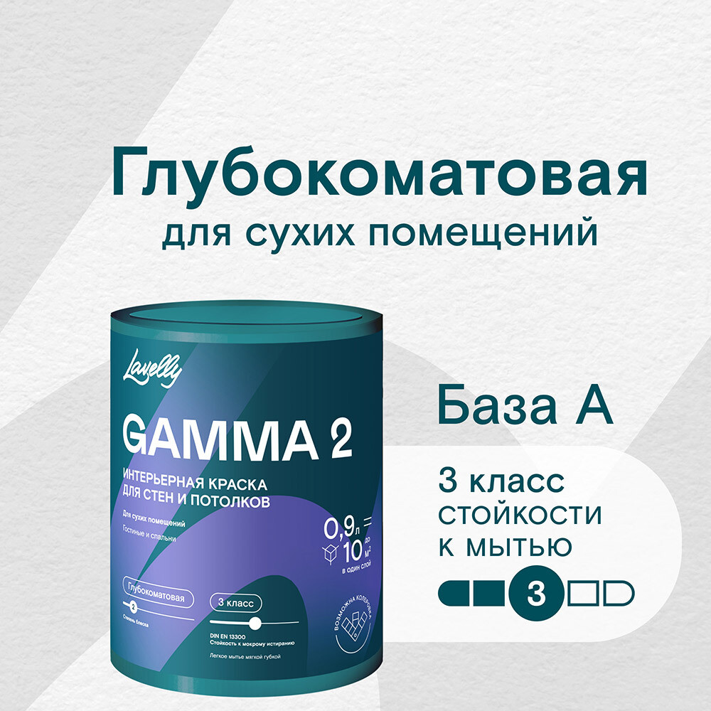 

Краска интерьерная Lavelly Gamma 2 база А белая 0,9 л