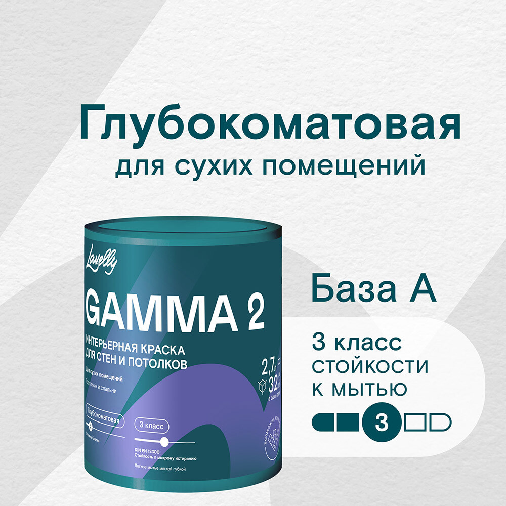 

Краска интерьерная Lavelly Gamma 2 база А белая 2,7 л