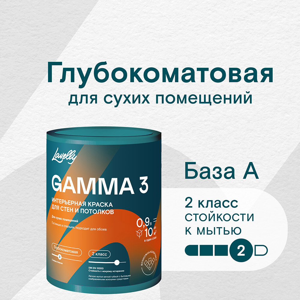 

Краска интерьерная Lavelly Gamma 3 база А белая 0,9 л