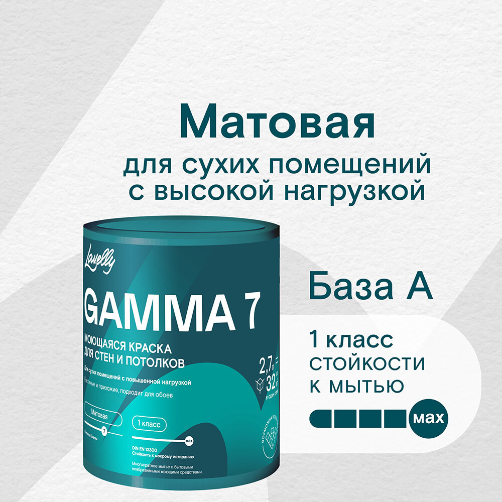 Изображение товара Краска моющаяся Lavelly Gamma 7 база A белая 2,7 л матовая