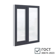 Изображение товара Пластиковое окно VEKA WHS Halo 60 1160х1000 мм 2 створки левая глухая правая поворотно-откидная двухкамерное серое