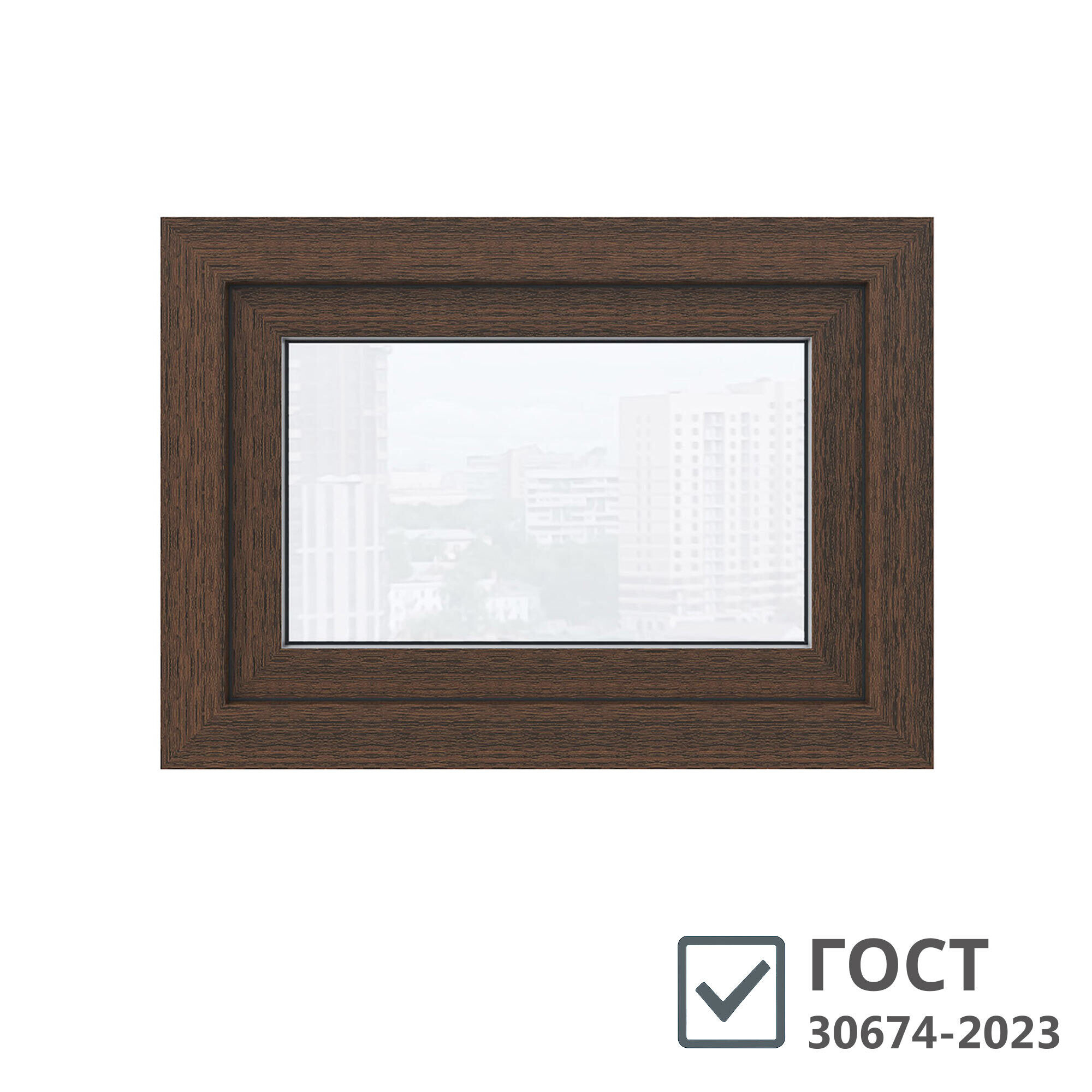 Изображение товара Пластиковое окно VEKA WHS Halo 60 с одной створкой 500x700 мм дуб темный, однокамерный стеклопакет