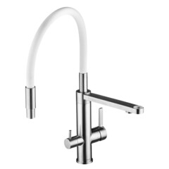 Смеситель для кухни Swedbe Selene Plus белый/сталь с гибким изливом с подключением к фильтру однорычажный (8441) - фото 3