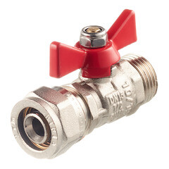 Изображение товара Кран шаровой латунный Valtec 16 обж(ц) х 1/2 НР(ш) для металлопластиковых труб бабочка прямой (VT.341.N.1604)