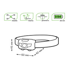Фонарь налобный Gauss светодиодный 3 LED 3 Вт аккумуляторный Li-Ion 600 мАч пластик 4 режима (GF405) - фото 2