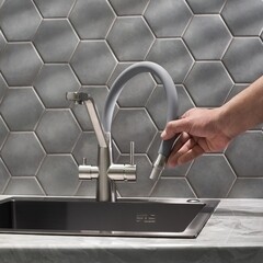 Смеситель для кухни РМС SUS127 серый гибкий излив с подключением к фильтру однорычажный (SUS127GY-016F-015) - фото 5