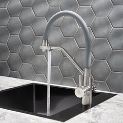 Смеситель для кухни РМС SUS127 серый гибкий излив с подключением к фильтру однорычажный (SUS127GY-016F-015) - фото 4