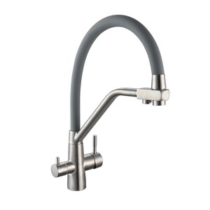 Смеситель для кухни РМС SUS127 серый гибкий излив с подключением к фильтру однорычажный (SUS127GY-016F-015)