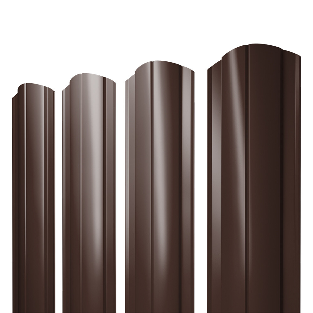 Евроштакетник двухсторонний круглый 0,45 мм 128х1500 мм коричневый RAL 8017 фигурный срез