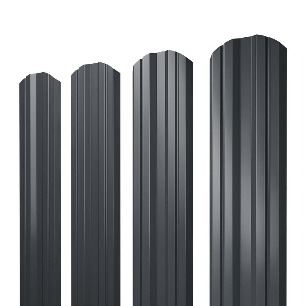 Евроштакетник двухсторонний twin 0,45 мм 100х1500 мм графитовый серый RAL 7024 фигурный срез