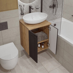 Тумба под раковину со столешницей 1Marka Organic 50 см подвесная монолит дарк (Ц0000030774) - фото 12