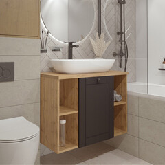 Тумба под раковину со столешницей 1Marka Organic 80 см подвесная монолит дарк (Ц0000031351) - фото 11