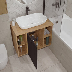 Тумба под раковину со столешницей 1Marka Organic 80 см подвесная монолит дарк (Ц0000031351) - фото 12