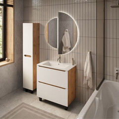 Тумба под раковину Маркастрой Line 85 см напольная дуб вотан/белая (Ц0000041929) - фото 12