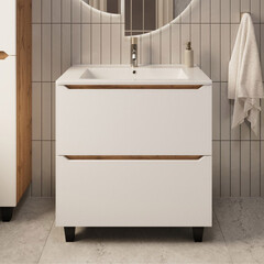 Тумба под раковину Маркастрой Line 85 см напольная дуб вотан/белая (Ц0000041929) - фото 13