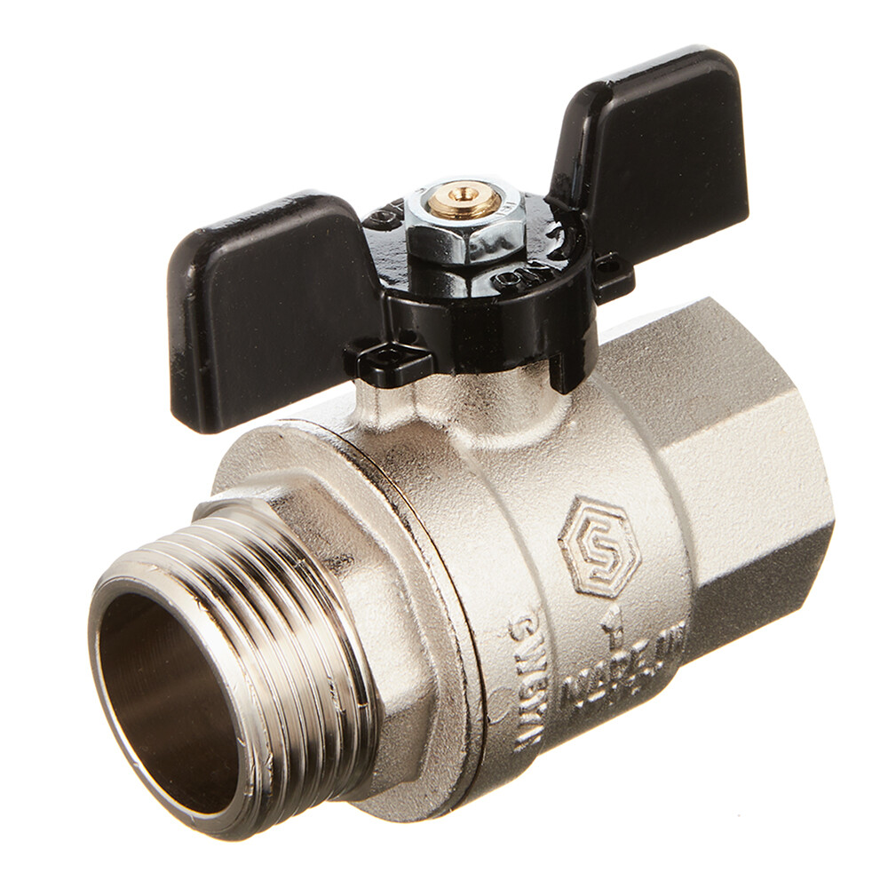 Изображение товара Кран шаровой латунный Stout 1 ВР(г) х 1 НР(ш) бабочка прямой (SVB-0004-000025)