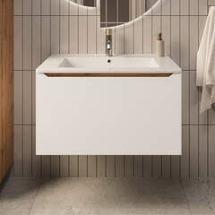 Тумба под раковину Маркастрой Line 85 см подвесная дуб вотан/белая (Ц0000041930) - фото 13