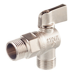 Изображение товара Кран шаровой латунный Stout 1/2 НР(ш) х 1/2 НР(ш) к бытовой технике мини угловой (SVB-0059-001212)