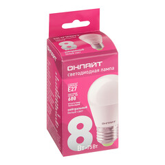 Лампа светодиодная Онлайт E27 4000К 8 Вт 600 Лм 220-240 В шар G45 матовая - фото 3