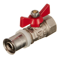 Изображение товара Кран шаровой латунный Valtec 16(пресс) x 1/2 ВР(г) для металлопластиковых труб бабочка прямой (VT.242.N.1604)