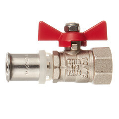 Кран шаровой латунный Valtec 16(пресс) x 1/2 ВР(г) для металлопластиковых труб бабочка прямой (VT.242.N.1604) - фото 3