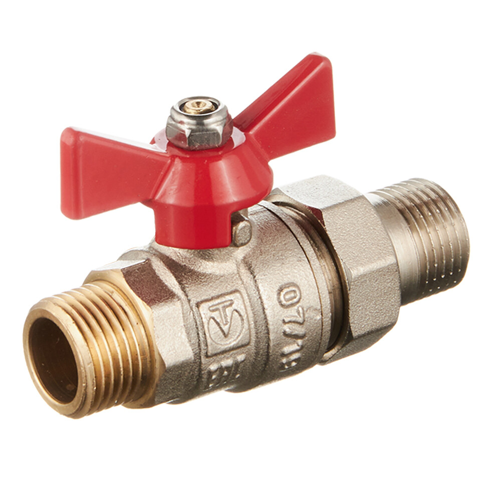 Изображение товара Кран шаровой латунный Valtec Base 1/2 НР(ш) х 1/2 НР(ш) бабочка с полусгоном прямой (VT.226.N.04)