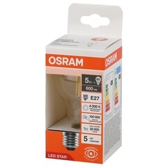 Лампа светодиодная филаментная Osram E27 4000К 5 Вт 600 Лм 220-240 В груша A60 прозрачная - фото 2