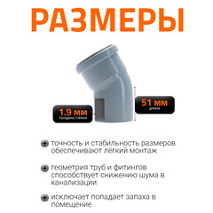 Отвод Ostendorf HTB d75 мм 30° пластиковый для внутренней канализации (113110) - фото 7