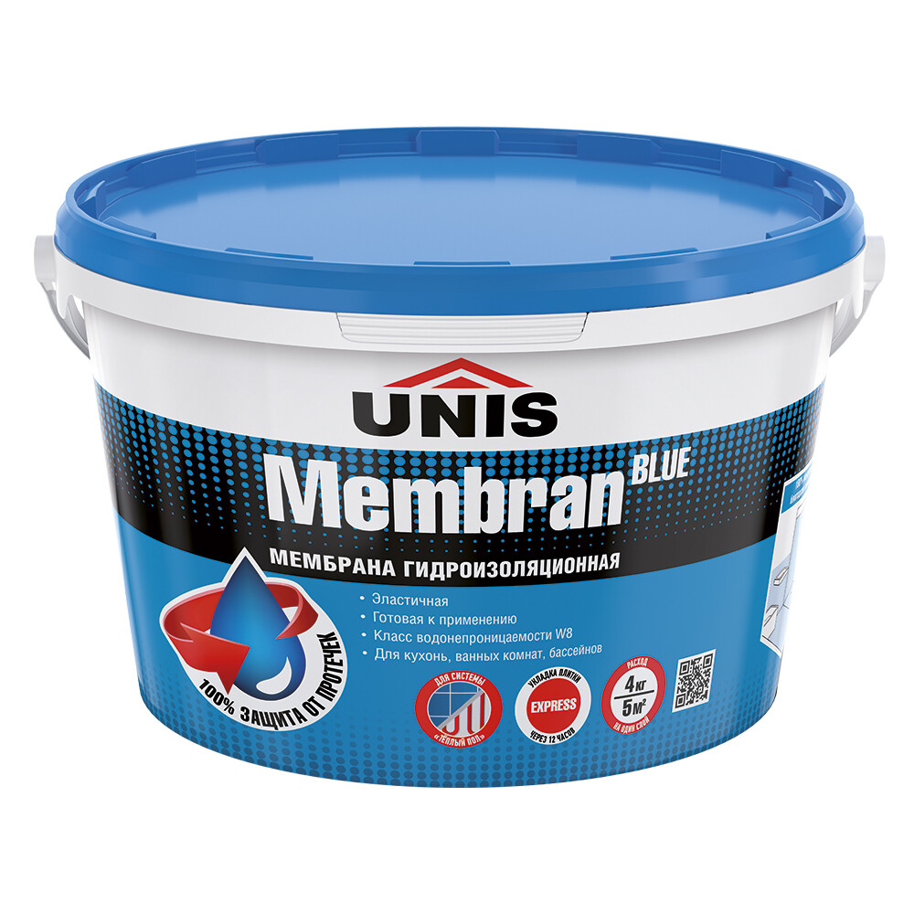 

Гидроизоляция полимерная Unis Blue Membran голубая 4 кг, Голубой
