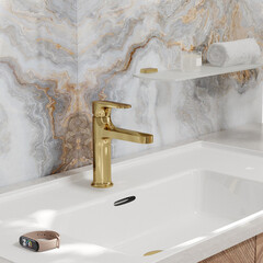 Смеситель для раковины WasserKraft Neckar 60 BL однорычажный золото (2103) - фото 3