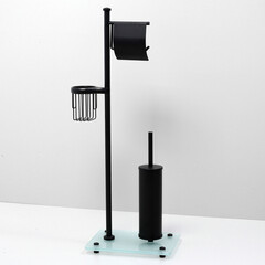 Стойка с бумагодержателем и ершом WasserKraft напольная стекло/металл черная - фото 6